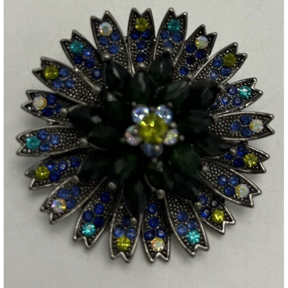 Vintage Brooch Multi Colored Rhinestone Glass Unique Jewelry Pin Marcasite
